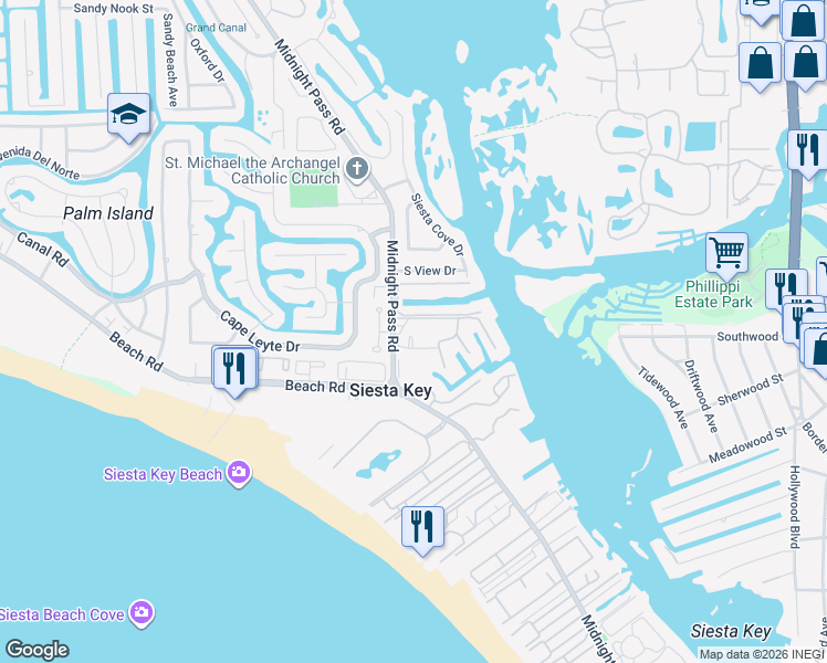 map of restaurants, bars, coffee shops, grocery stores, and more near 5615 Midnight Pass Road in Sarasota