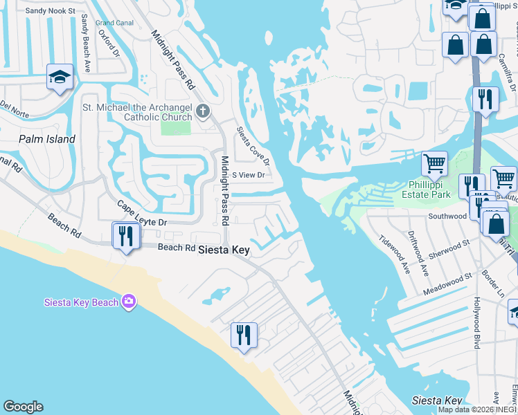 map of restaurants, bars, coffee shops, grocery stores, and more near 1267 Southport Drive in Siesta Key