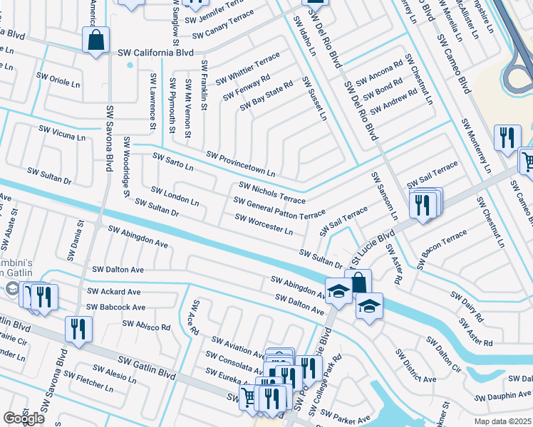 map of restaurants, bars, coffee shops, grocery stores, and more near 926 Southwest General Patton Terrace in Port Saint Lucie