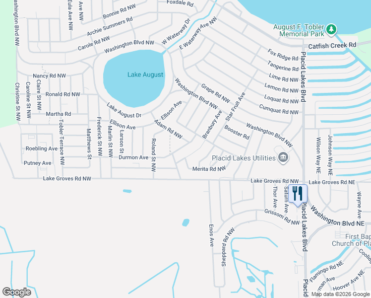 map of restaurants, bars, coffee shops, grocery stores, and more near 815 Durmon Avenue in Lake Placid