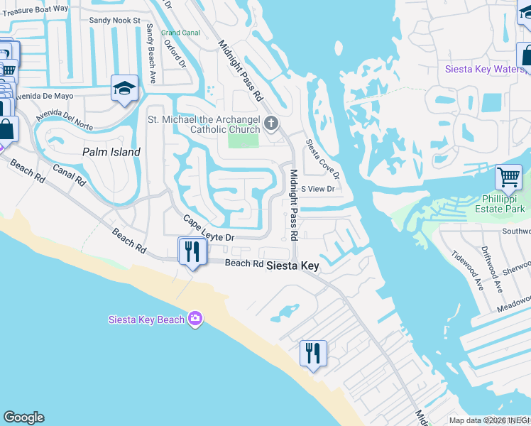 map of restaurants, bars, coffee shops, grocery stores, and more near 5560 Shadow Lawn Drive in Siesta Key