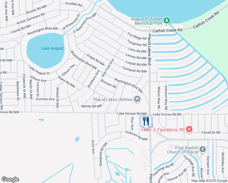 map of restaurants, bars, coffee shops, grocery stores, and more near 398-414 Vanguard Ave NW in Lake Placid