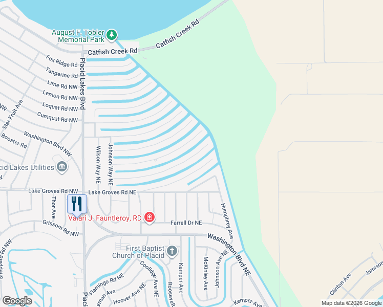 map of restaurants, bars, coffee shops, grocery stores, and more near 158 Mango Road Northeast in Lake Placid