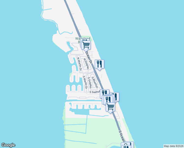 map of restaurants, bars, coffee shops, grocery stores, and more near 10725 South Ocean Drive in Jensen Beach