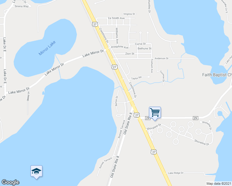 map of restaurants, bars, coffee shops, grocery stores, and more near 172 Berton Drive in Lake Placid