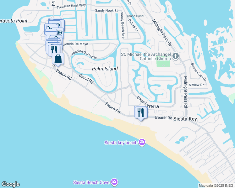 map of restaurants, bars, coffee shops, grocery stores, and more near 5511 Calle Del Verano in Siesta Key