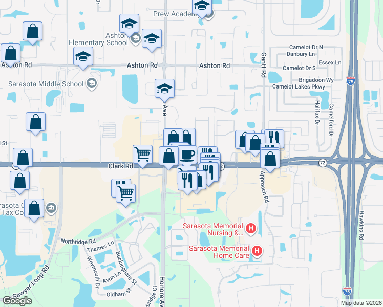 map of restaurants, bars, coffee shops, grocery stores, and more near 8055 Limestone Lane in Sarasota