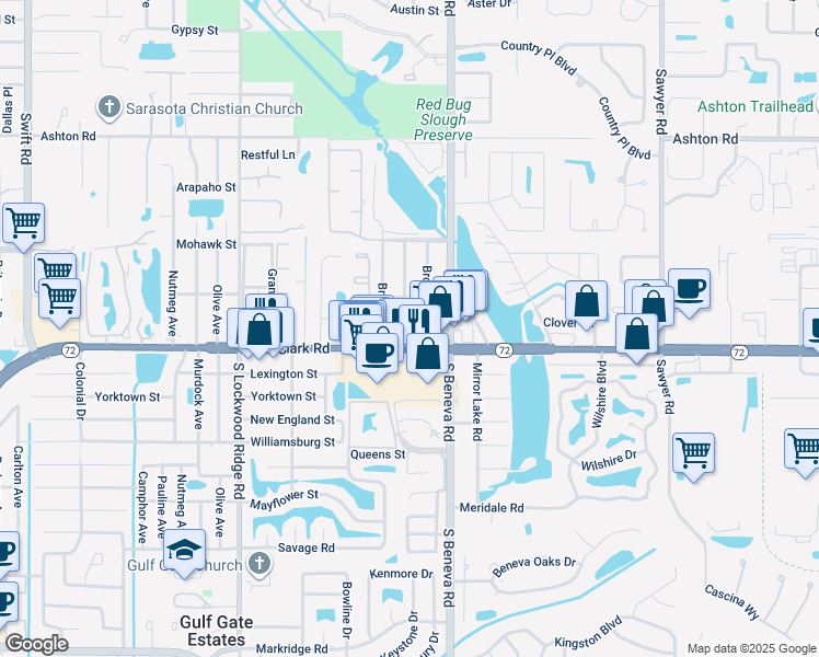 map of restaurants, bars, coffee shops, grocery stores, and more near 5768 Brooklyn Avenue in Sarasota