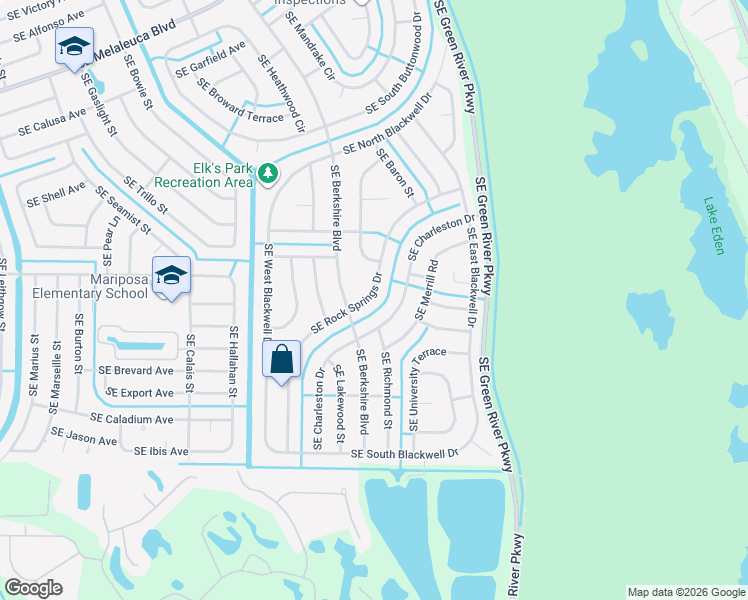 map of restaurants, bars, coffee shops, grocery stores, and more near 2373 Southeast Rock Springs Drive in Port St. Lucie
