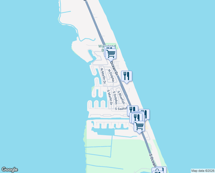 map of restaurants, bars, coffee shops, grocery stores, and more near Fisherman's Boulevard in Jensen Beach