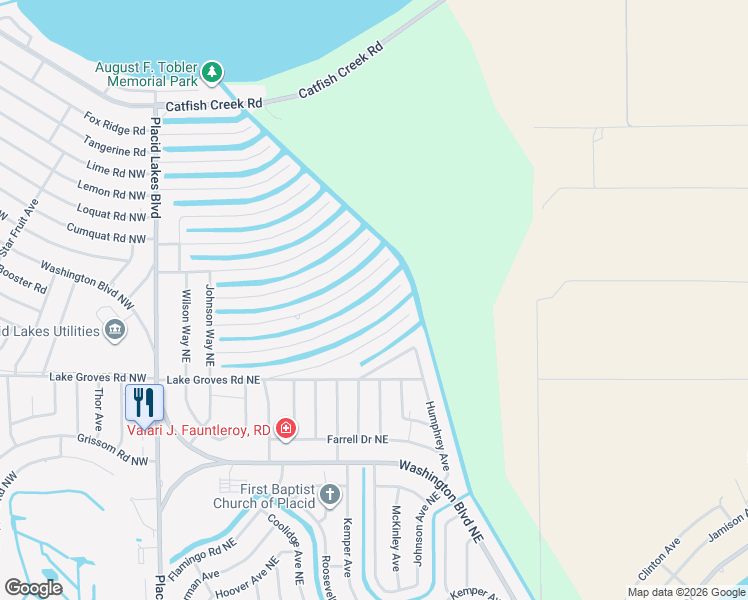 map of restaurants, bars, coffee shops, grocery stores, and more near 158 Mango Road Northeast in Lake Placid