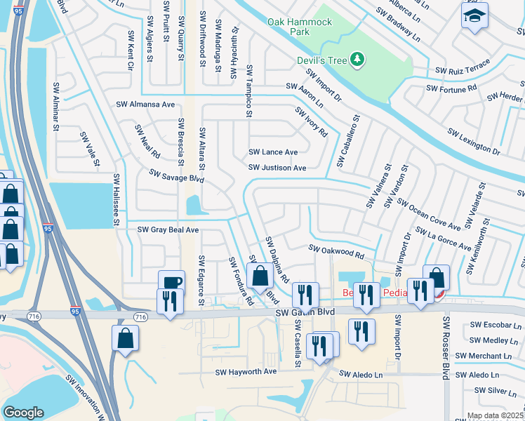 map of restaurants, bars, coffee shops, grocery stores, and more near 1972 Southwest Michelangelo Avenue in Port St. Lucie