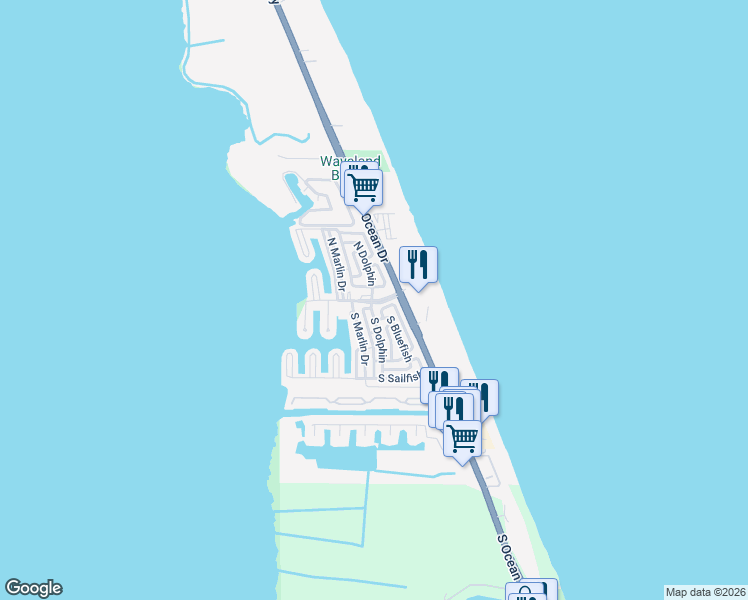 map of restaurants, bars, coffee shops, grocery stores, and more near Fisherman's Boulevard in Jensen Beach