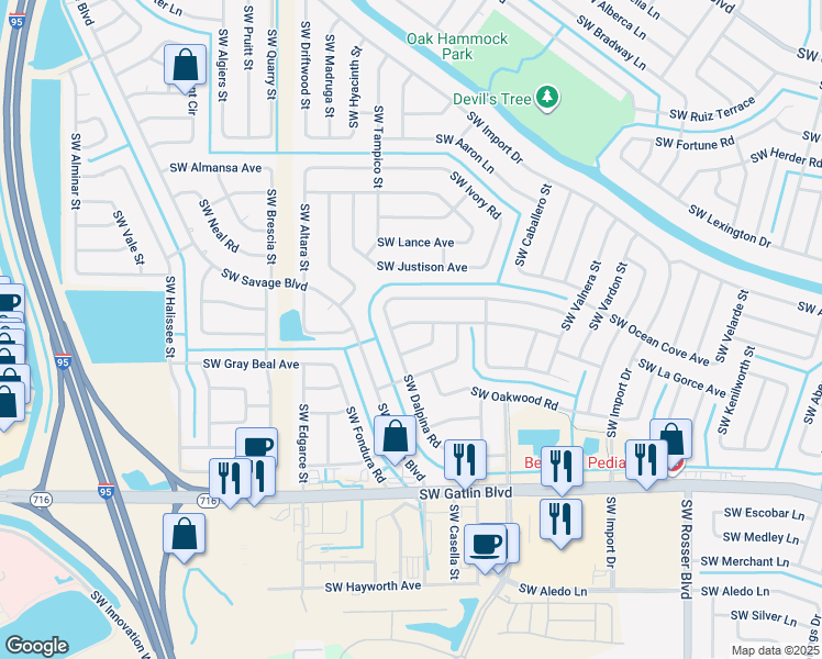 map of restaurants, bars, coffee shops, grocery stores, and more near 1972 Southwest Michelangelo Avenue in Port St. Lucie