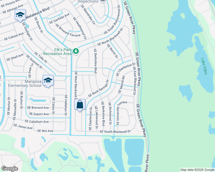 map of restaurants, bars, coffee shops, grocery stores, and more near 2373 Southeast Rock Springs Drive in Port St. Lucie