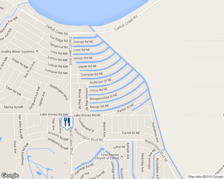 map of restaurants, bars, coffee shops, grocery stores, and more near 127 Citrus Road Northeast in Lake Placid