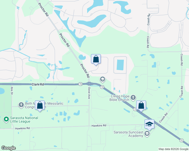 map of restaurants, bars, coffee shops, grocery stores, and more near 7667 Trillium Boulevard in Sarasota
