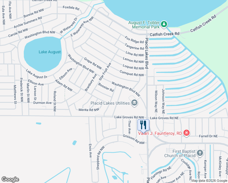 map of restaurants, bars, coffee shops, grocery stores, and more near 414 Vanguard Ave NW in Lake Placid