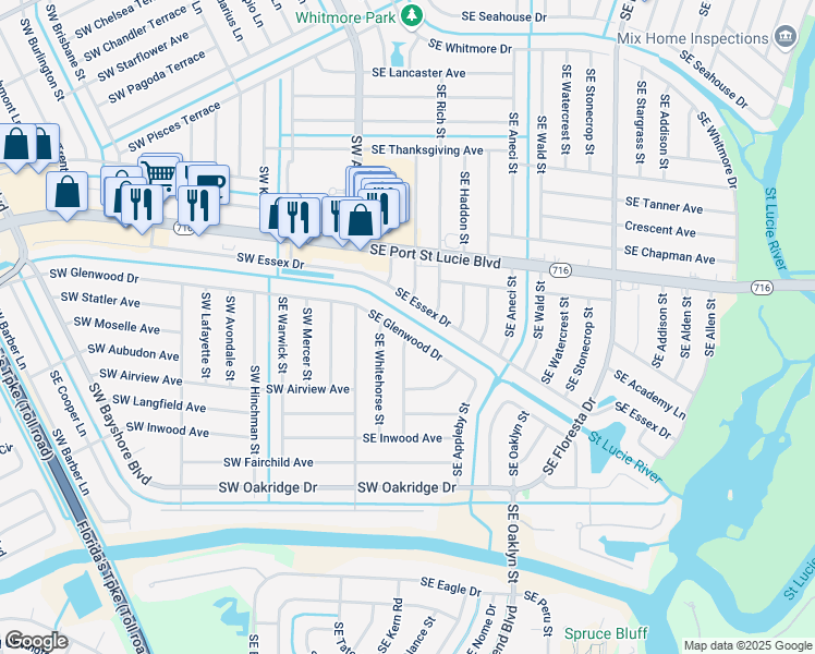 map of restaurants, bars, coffee shops, grocery stores, and more near 391 Southeast Glenwood Drive in Port St. Lucie