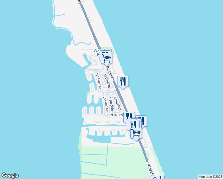 map of restaurants, bars, coffee shops, grocery stores, and more near 10725 South Ocean Drive in Jensen Beach