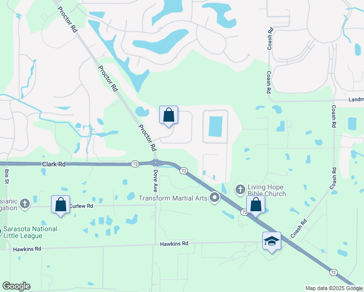 map of restaurants, bars, coffee shops, grocery stores, and more near 7643 Trillium Boulevard in Sarasota
