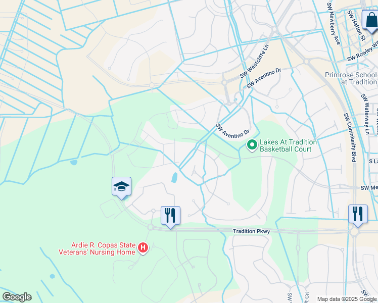 map of restaurants, bars, coffee shops, grocery stores, and more near 10628 Southwest Hartwick Drive in Port St. Lucie