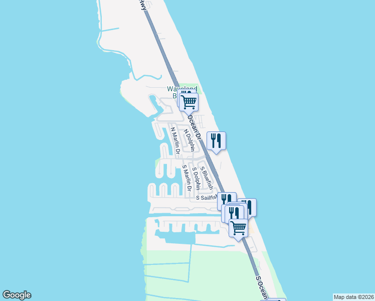 map of restaurants, bars, coffee shops, grocery stores, and more near 10725 South Ocean Drive in Jensen Beach