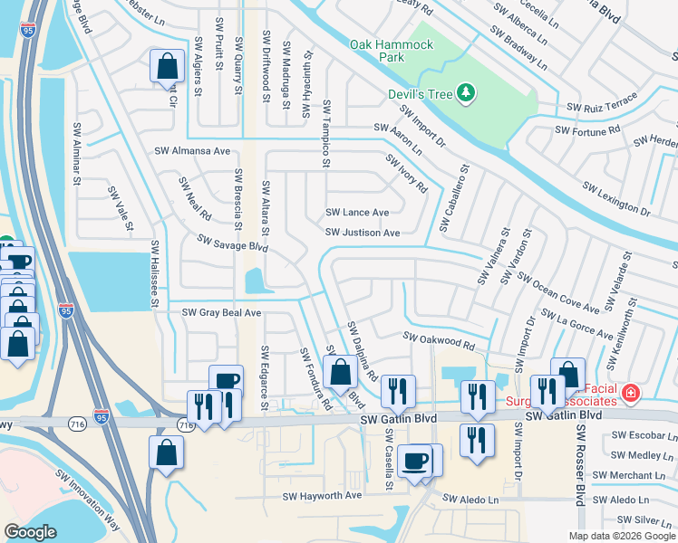map of restaurants, bars, coffee shops, grocery stores, and more near 1972 Southwest Michelangelo Avenue in Port St. Lucie