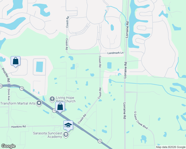 map of restaurants, bars, coffee shops, grocery stores, and more near 8231 Coash Road in Sarasota