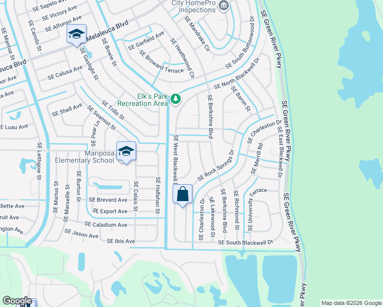 map of restaurants, bars, coffee shops, grocery stores, and more near 2302 Southeast Surrey Place in Port St. Lucie