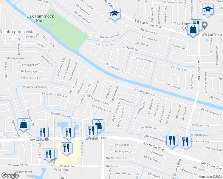 map of restaurants, bars, coffee shops, grocery stores, and more near 2431 Southwest Waikiki Street in Port Saint Lucie