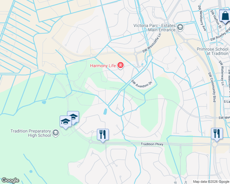 map of restaurants, bars, coffee shops, grocery stores, and more near 10623 Southwest Hartwick Drive in Port St. Lucie