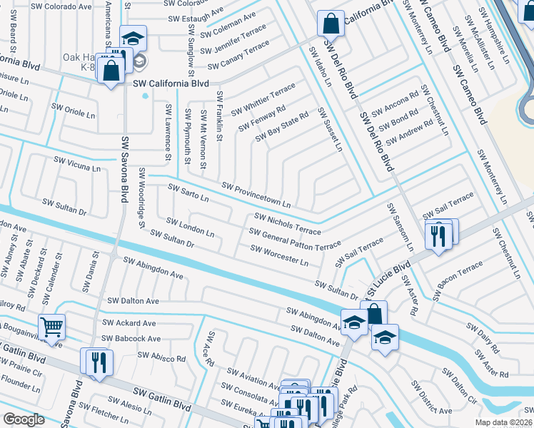 map of restaurants, bars, coffee shops, grocery stores, and more near 968 Southwest Provincetown Lane in Port St. Lucie
