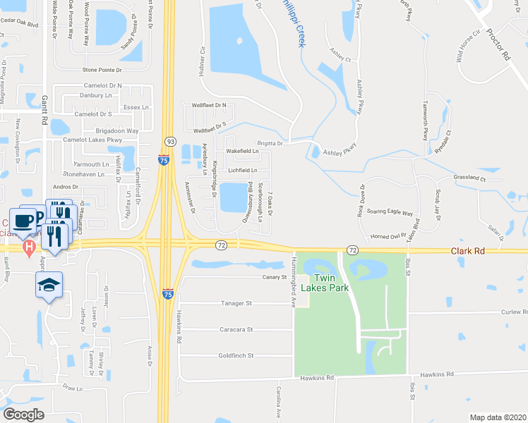 map of restaurants, bars, coffee shops, grocery stores, and more near 5704 Scarborough Lane in Sarasota
