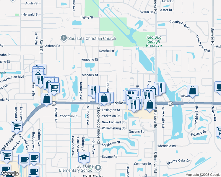 map of restaurants, bars, coffee shops, grocery stores, and more near 5699 Summerside Lane in Sarasota
