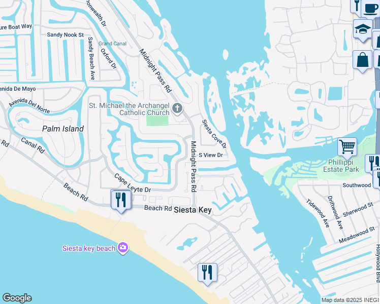 map of restaurants, bars, coffee shops, grocery stores, and more near 5525 Shadow Lawn Drive in Siesta Key