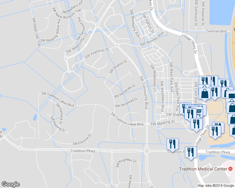 map of restaurants, bars, coffee shops, grocery stores, and more near 11464 Southwest Pembroke Drive in Port St. Lucie