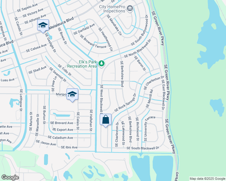 map of restaurants, bars, coffee shops, grocery stores, and more near 2302 Southeast Surrey Place in Port St. Lucie