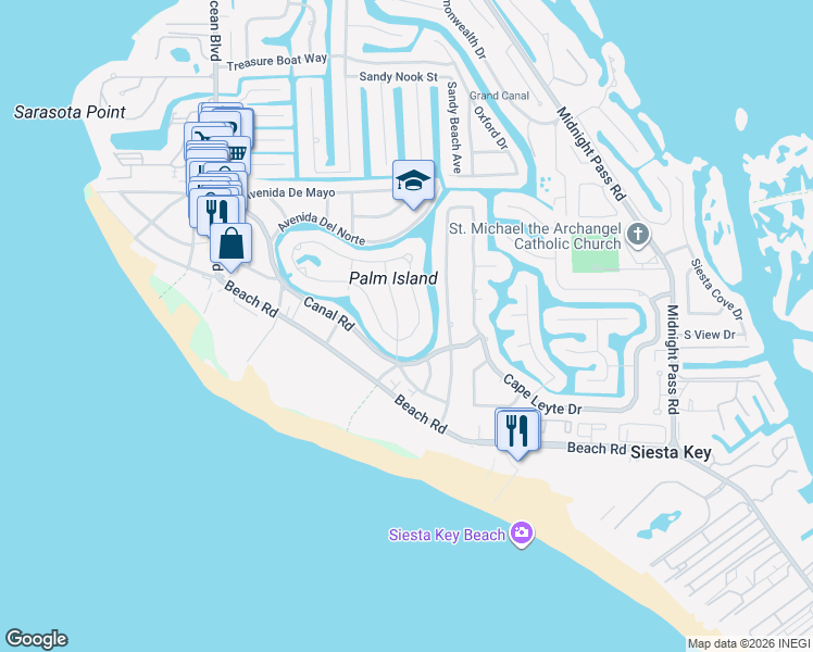 map of restaurants, bars, coffee shops, grocery stores, and more near 5371 Calle Florida in Siesta Key