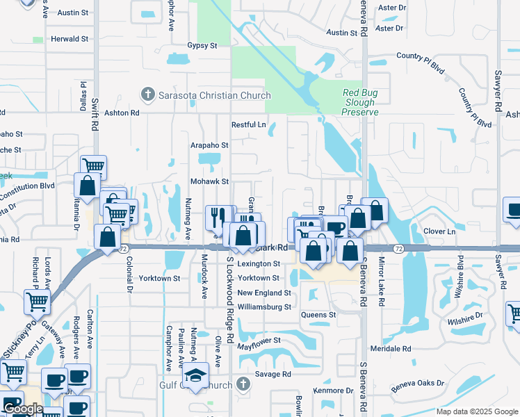 map of restaurants, bars, coffee shops, grocery stores, and more near 5679 Summerside Lane in Sarasota