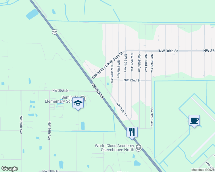 map of restaurants, bars, coffee shops, grocery stores, and more near 3078 Northwest 39th Avenue in Okeechobee