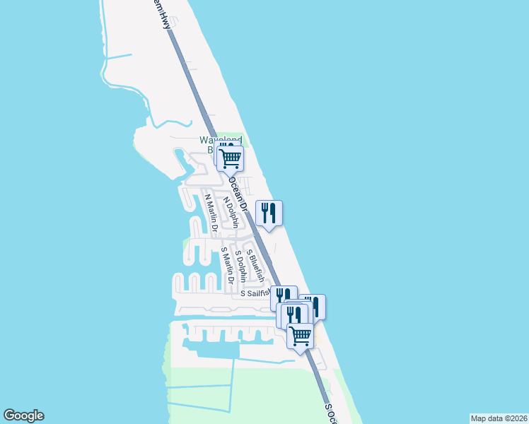 map of restaurants, bars, coffee shops, grocery stores, and more near 10725 South Ocean Drive in Jensen Beach