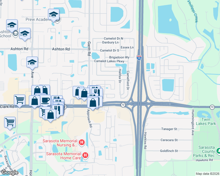 map of restaurants, bars, coffee shops, grocery stores, and more near 211 Freeport Drive in Sarasota