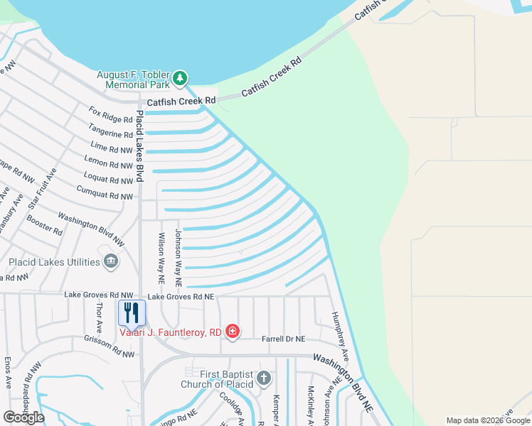 map of restaurants, bars, coffee shops, grocery stores, and more near 144 Citrus Road Northeast in Lake Placid