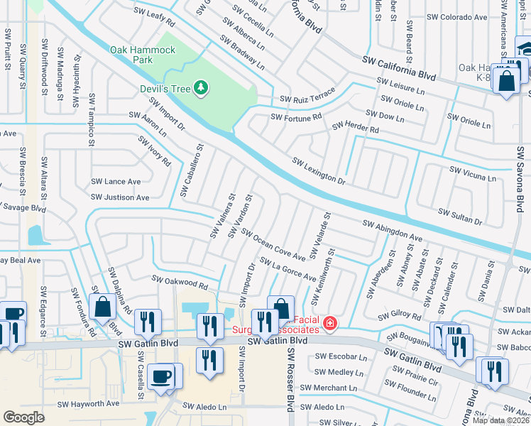 map of restaurants, bars, coffee shops, grocery stores, and more near 2357 Southwest Independence Road in Port St. Lucie
