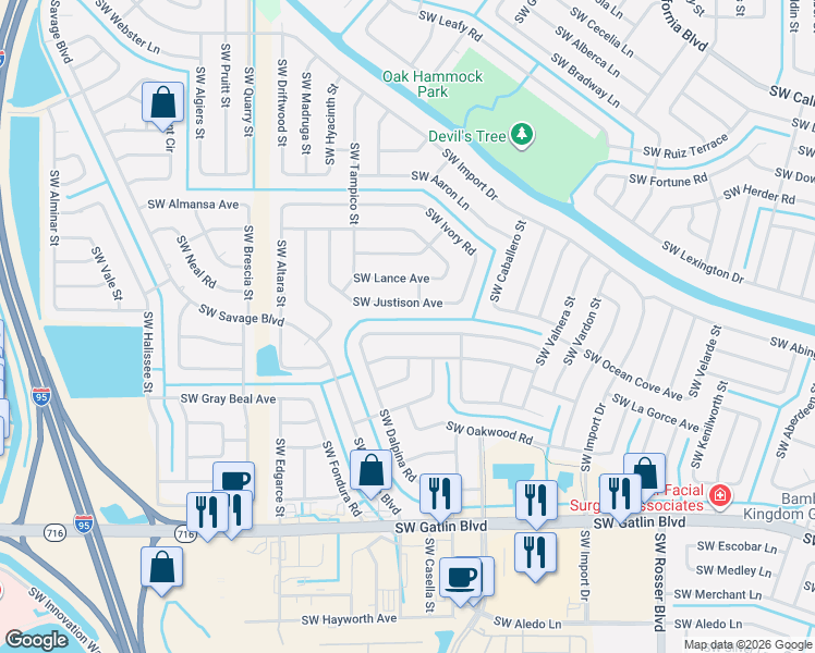 map of restaurants, bars, coffee shops, grocery stores, and more near 1943 Southwest Notre Dame Avenue in Port St. Lucie