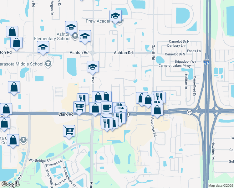 map of restaurants, bars, coffee shops, grocery stores, and more near 8006 Moonstone Drive in Sarasota