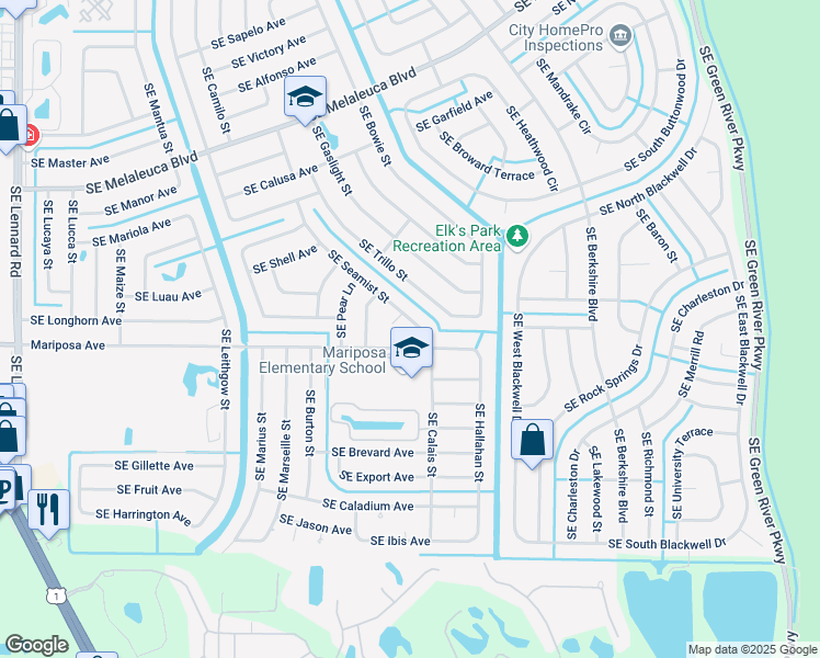 map of restaurants, bars, coffee shops, grocery stores, and more near 2382 Southeast Seamist Street in Port St. Lucie