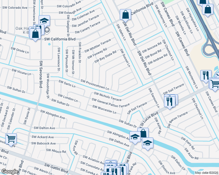 map of restaurants, bars, coffee shops, grocery stores, and more near 925 Southwest Provincetown Lane in Port St. Lucie