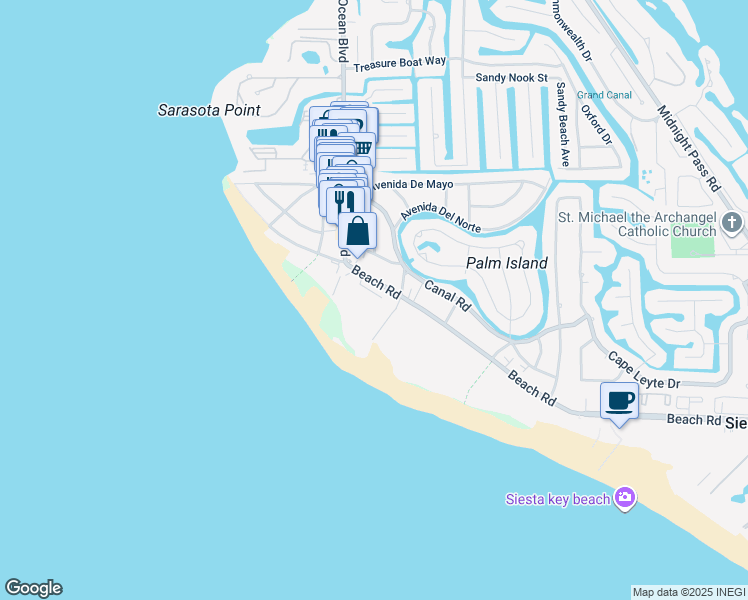 map of restaurants, bars, coffee shops, grocery stores, and more near 222 Tenacity Lane in Siesta Key